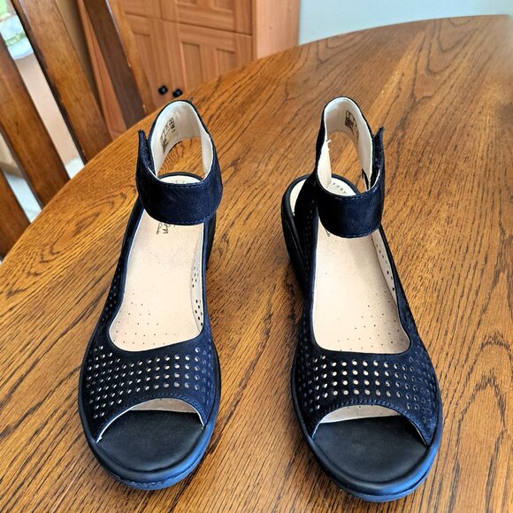 Clarks Black Reedly Salene Jump Wedge Sandal Size 7 - Picture 3 of 11